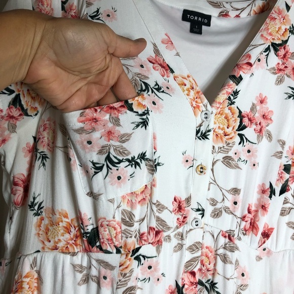 Torrid Off White Floral Print Pockets Button Down Short Sleeve Midi Dress 1/1X - Picture 5 of 16